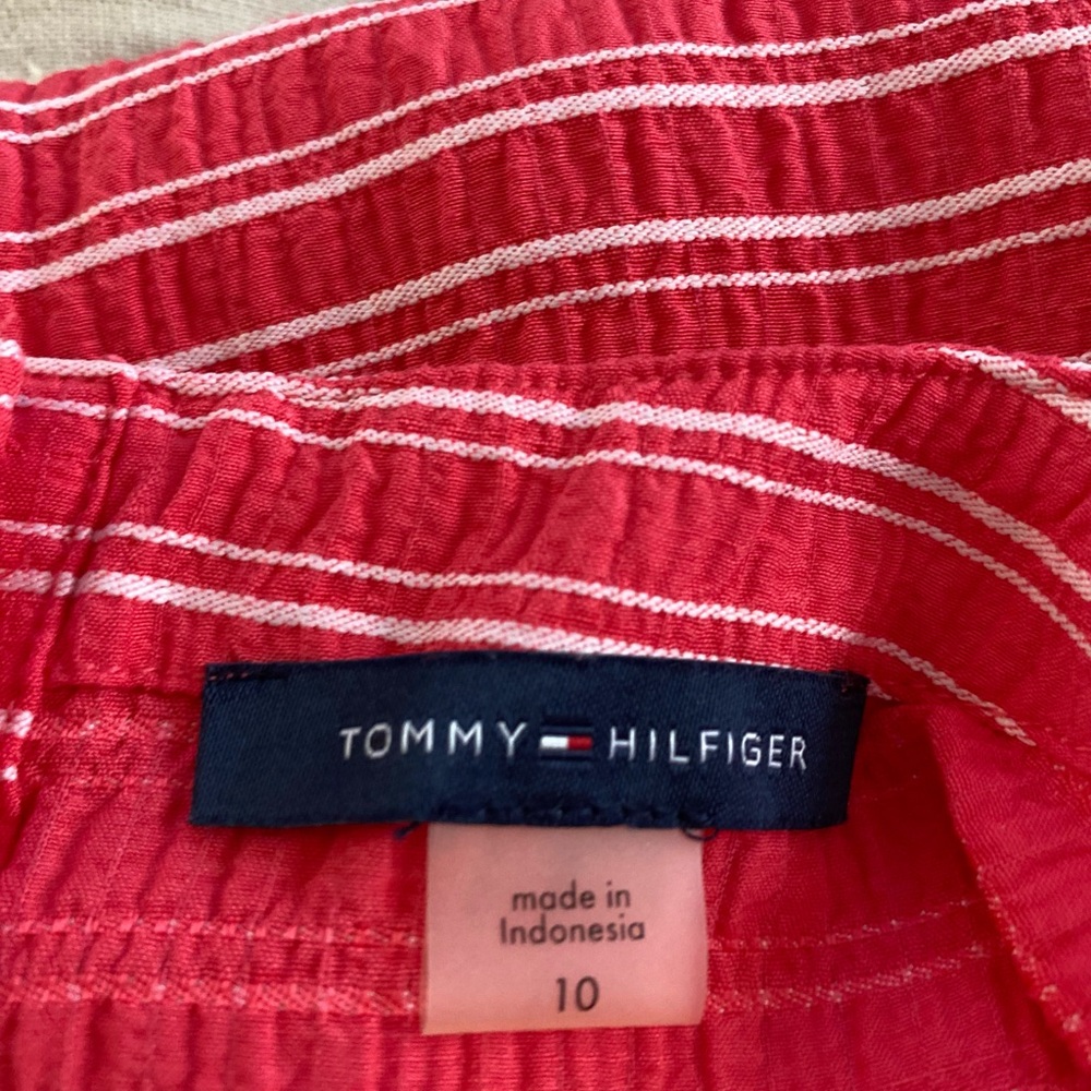 Tommy Hilfiger women’s Sleeveless striped shift Coral/white Dress Sz 10 pockets - Picture 9 of 11